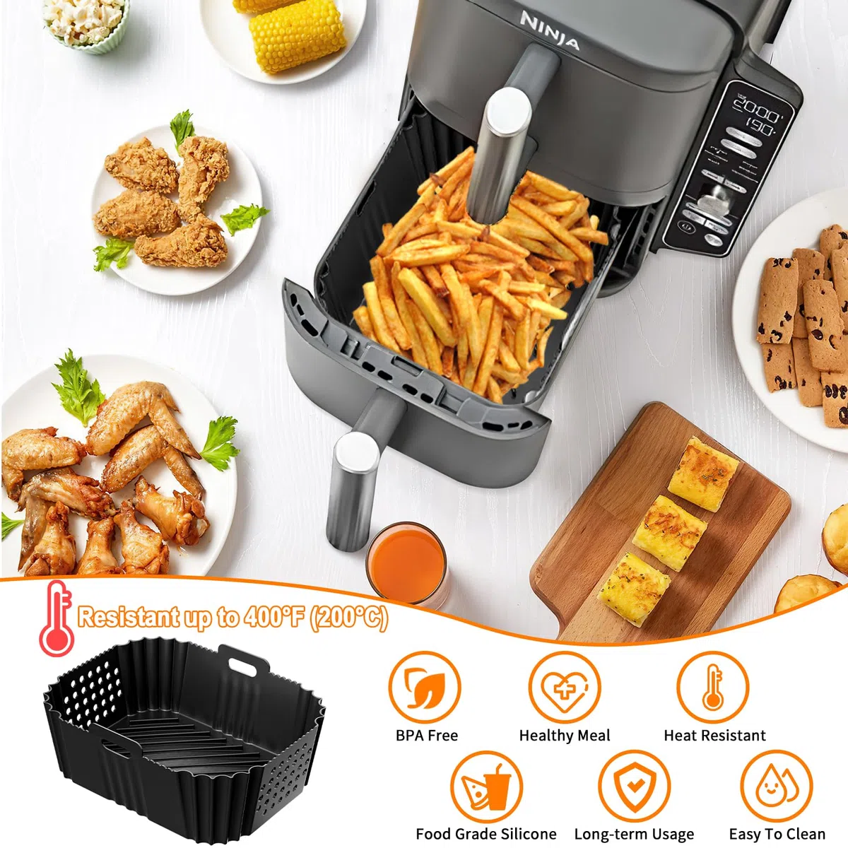 2Pezzi Accessori Friggitrice ad Aria per Ninja Double Stack XL Friggitrice Verticale 9.5L SL400EU, Foodi Max Dual Zone AF400EU, AF300EU 7.5L, Silicone Teglia per Friggitrice ad Aria