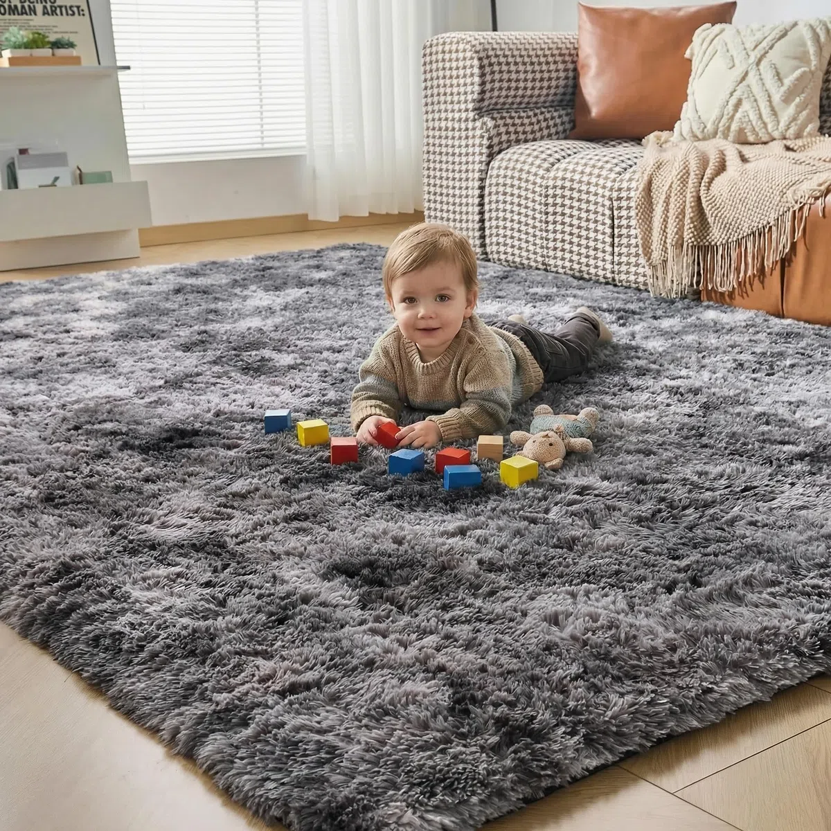 CHOSHOME Tappeti Per Soggiorno Tappeto Grande Super Soffice e Soffice Che Non Perde Peli Tappeti Shaggy Motley Tappeto Tie-dye Tappeti Moderni per Interni per Camere da Letto Grigio Scuro 150x240cm