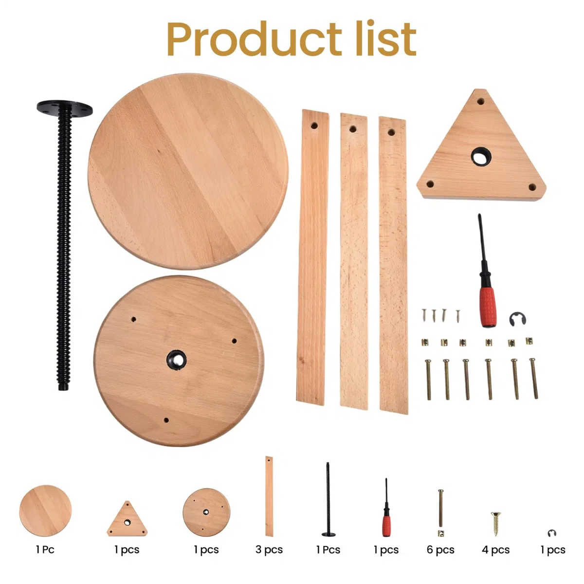 Generisch Sgabello da pittura regolabile in altezza, in legno di faggio, diametro 30 cm, 48-65 cm, sgabello regolabile in altezza, girevole a 360 gradi, sedia in legno, per bar, cucina, uso domestico