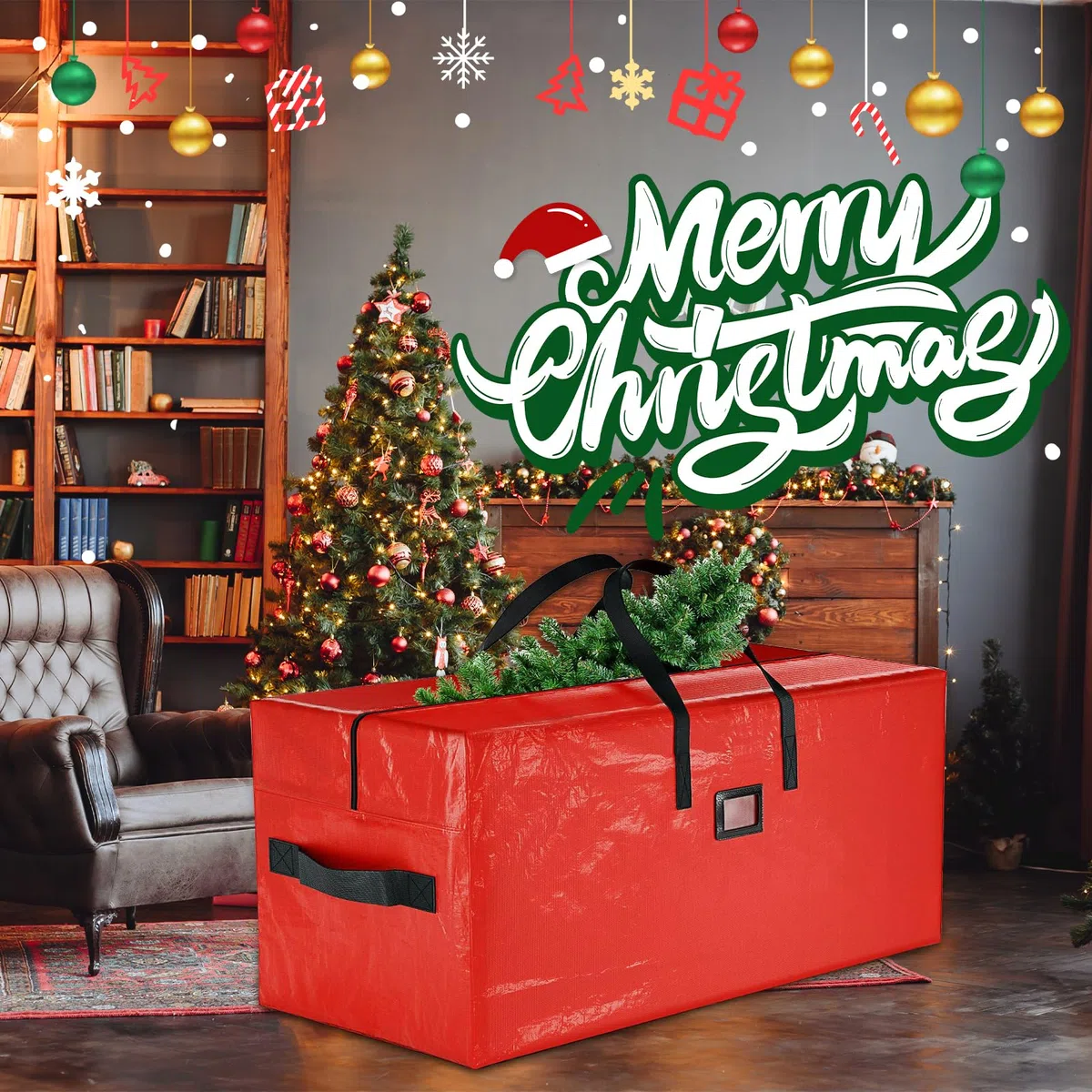 Custodia per Albero di Natale,Impermeabile con Manici e cerniera, sacco Borsa Grande e Resistente, porta albero di natale165x38x76 cm(rosso)