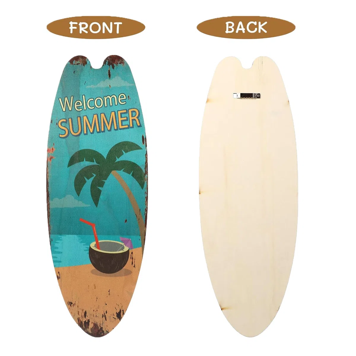 Awleynz Tavola da surf estiva decorativa, 45,5 cm, decorazione da parete in legno con tavole da surf, decorazione da parete per esterni, decorazioni per piscina per pareti sul mare, bar tropicali