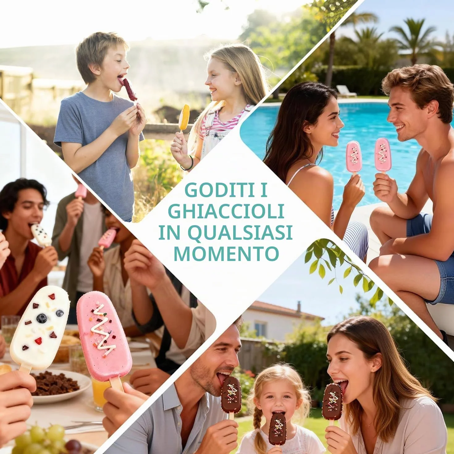 Stampi per Ghiaccioli in Silicone 2 Set con 100 Bastoncini e Coperchio, Formine Ghiaccioli senza BPA, Grande