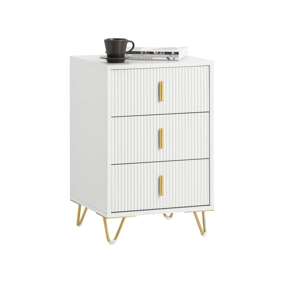 SoBuy Comodino camera da letto con 3 cassetti, 63 cm altezza ergonomica & 33 kg capacità, tavolino da letto per camera e soggiorno, ideale per piccoli spazi, bianco, 40 x 40 x 63 cm, FBT115-L-W