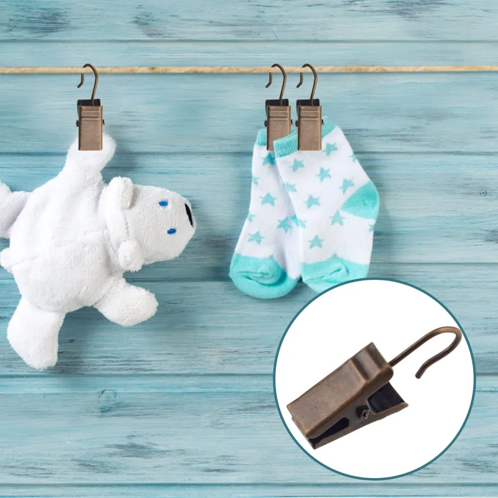 WMYCONGCONG 100 clip per tende con ganci, piccoli ganci resistenti, per luci per feste, per tende, foto, decorazione per la casa, doccia, drappeggi, artigianato, esposizione (rame antico)