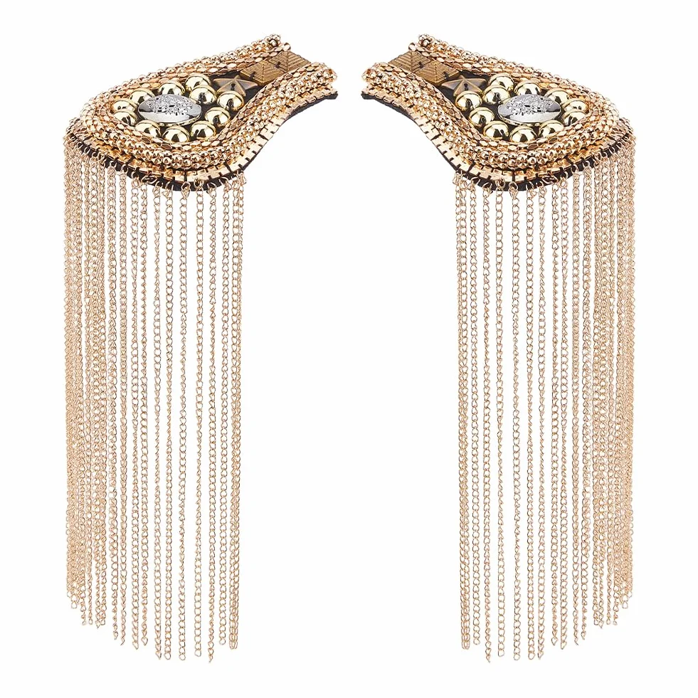 SUPERFINDINGS 2 Pezzi Spalline con Nappe alla Moda Distintivo per Spalle con Fiori Dorati Decorazione per Spalle con Spalline in Lega con Catene di Ferro per Giacche Frangia Punk in Metallo