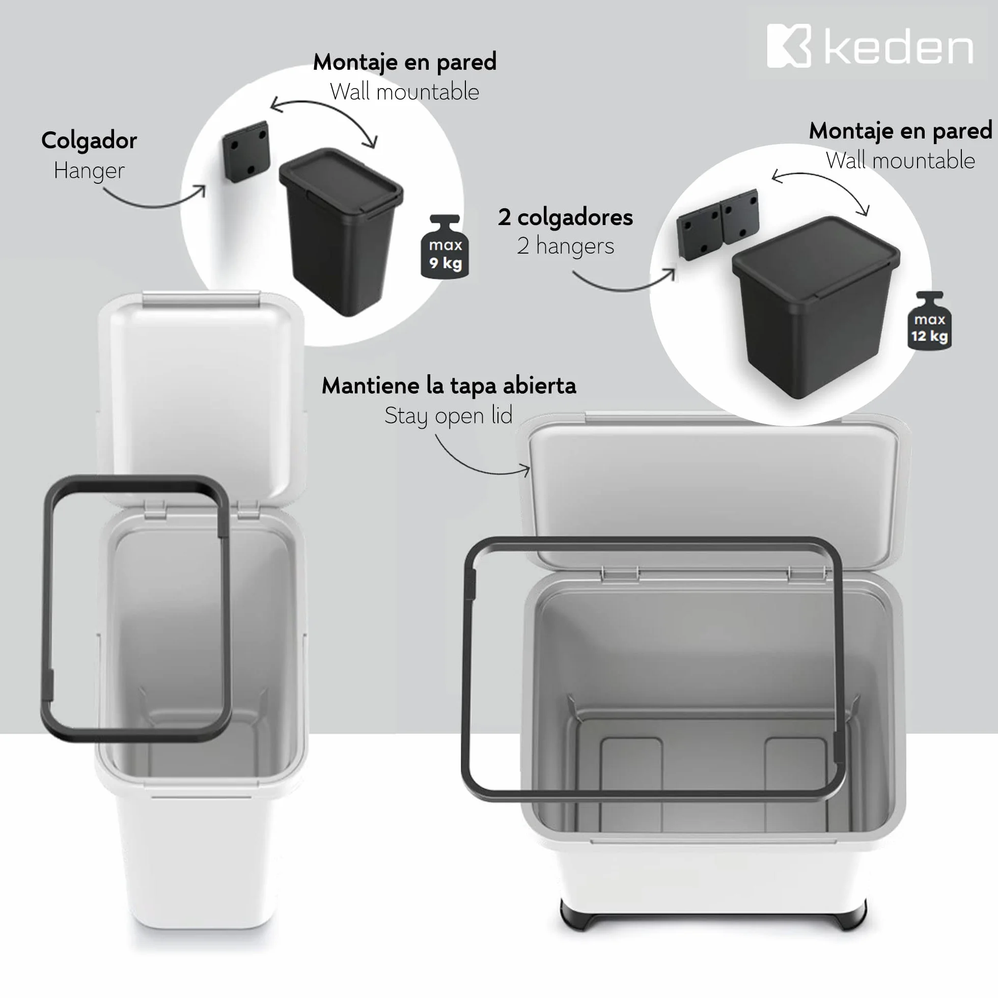 Cubo di riciclaggio quadrato 12l di colore Keden grigio