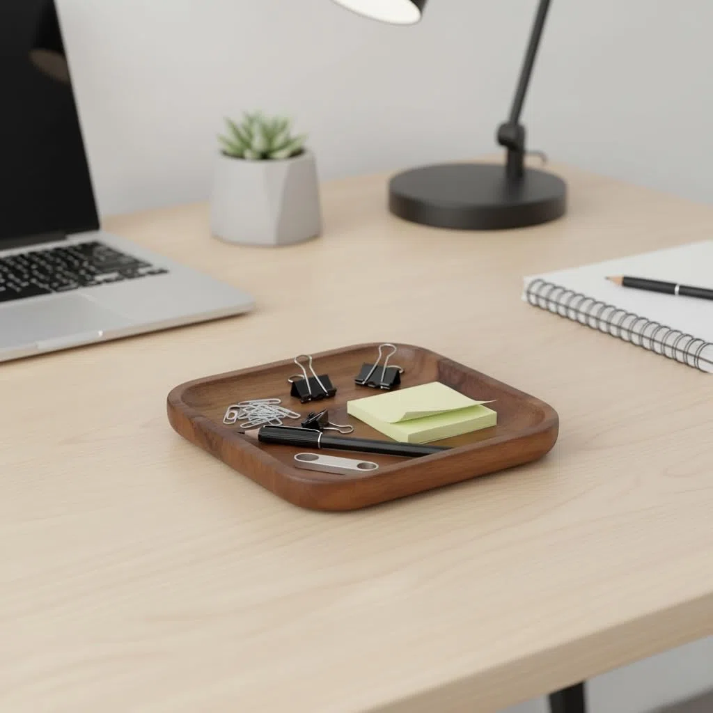 Vassoio in Legno di Acacia – Design Elegante, Multiuso per Casa, Cucina, Bagno e Ufficio – Ideale come Organizer, Svuotatasche o Vassoio da Servizio (15x15cm)