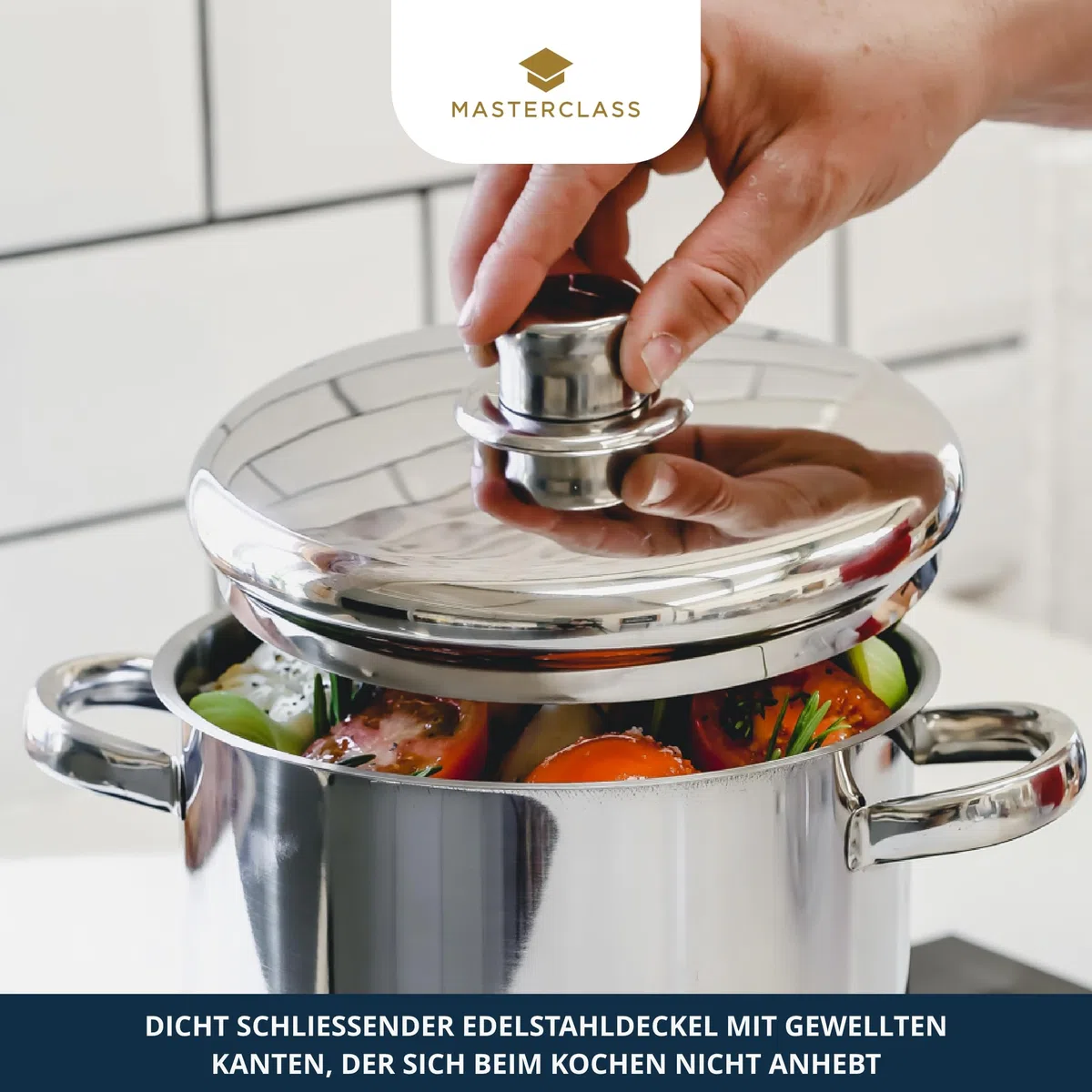 MasterClass Pentolone 7 L con Coperchio in Acciaio Inox Adatto a Induzione, Pentola Pasta, per Bollire Pomodori