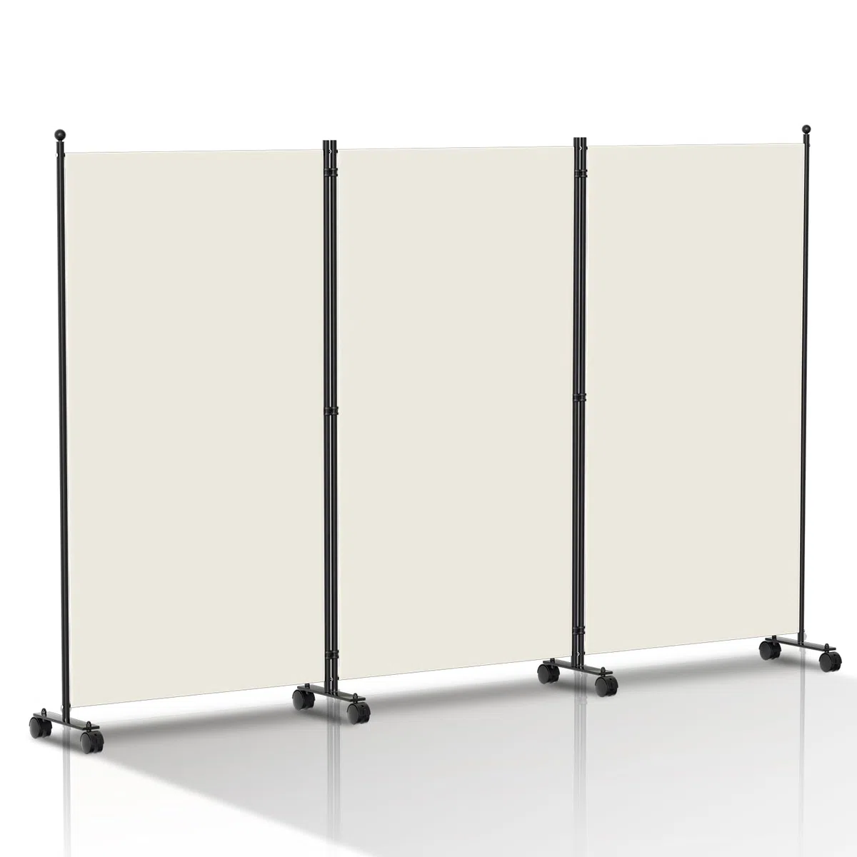 Paravent Interieur, 263 x 181 cm, divisorio pieghevole in 3 pezzi, divisorio da parete in metallo e poliestere, frangivista per interni, per casa, ufficio, terrazza, beige