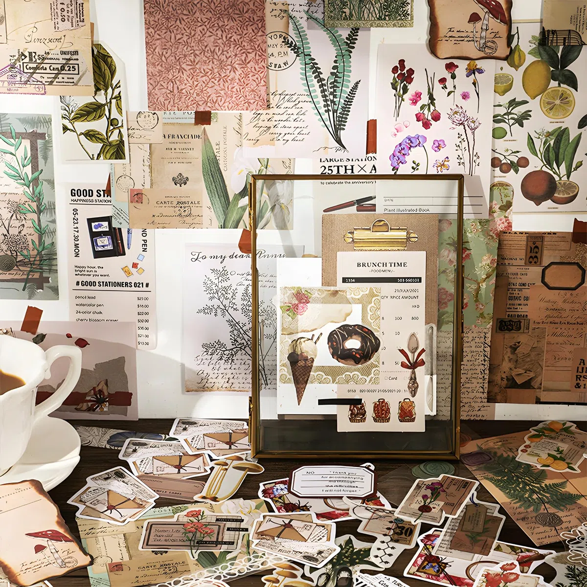 Teniinet 260 Pezzi Kit per Scrapbooking Vintage Estetico, Kit per Diario Estetico, Grande Collezione per Diari Proiettili Spazzatura, Collage di Arti e Mestieri, Adulti Effimeri, Principianti(Fiori)