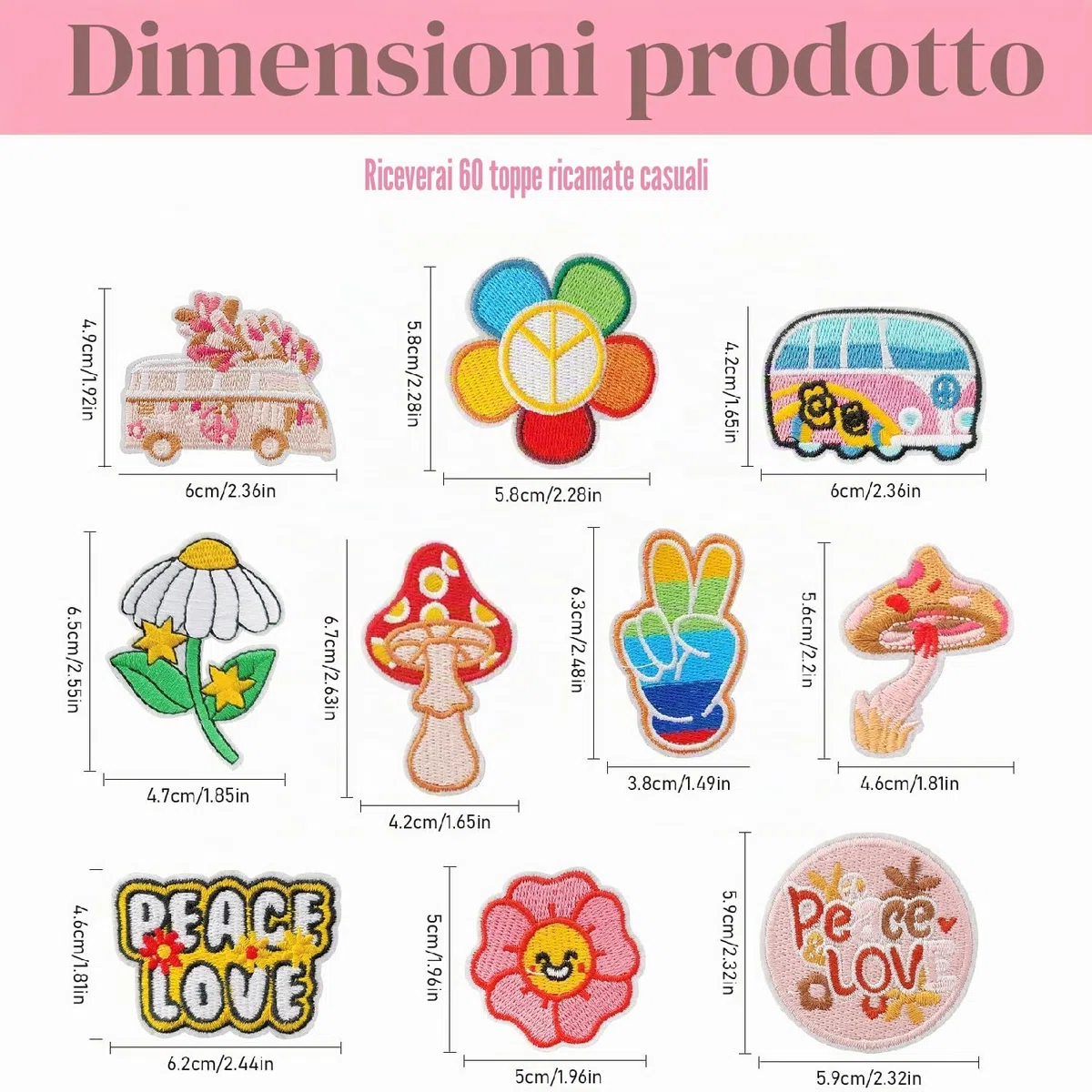 Axen, Confezione da 60 toppe termoadesive ricamate, motivo casuale, assortite, decorative, da applicare con il ferro o da cucire, per accessori fai da te, giacche, cappelli, zaini, jeans