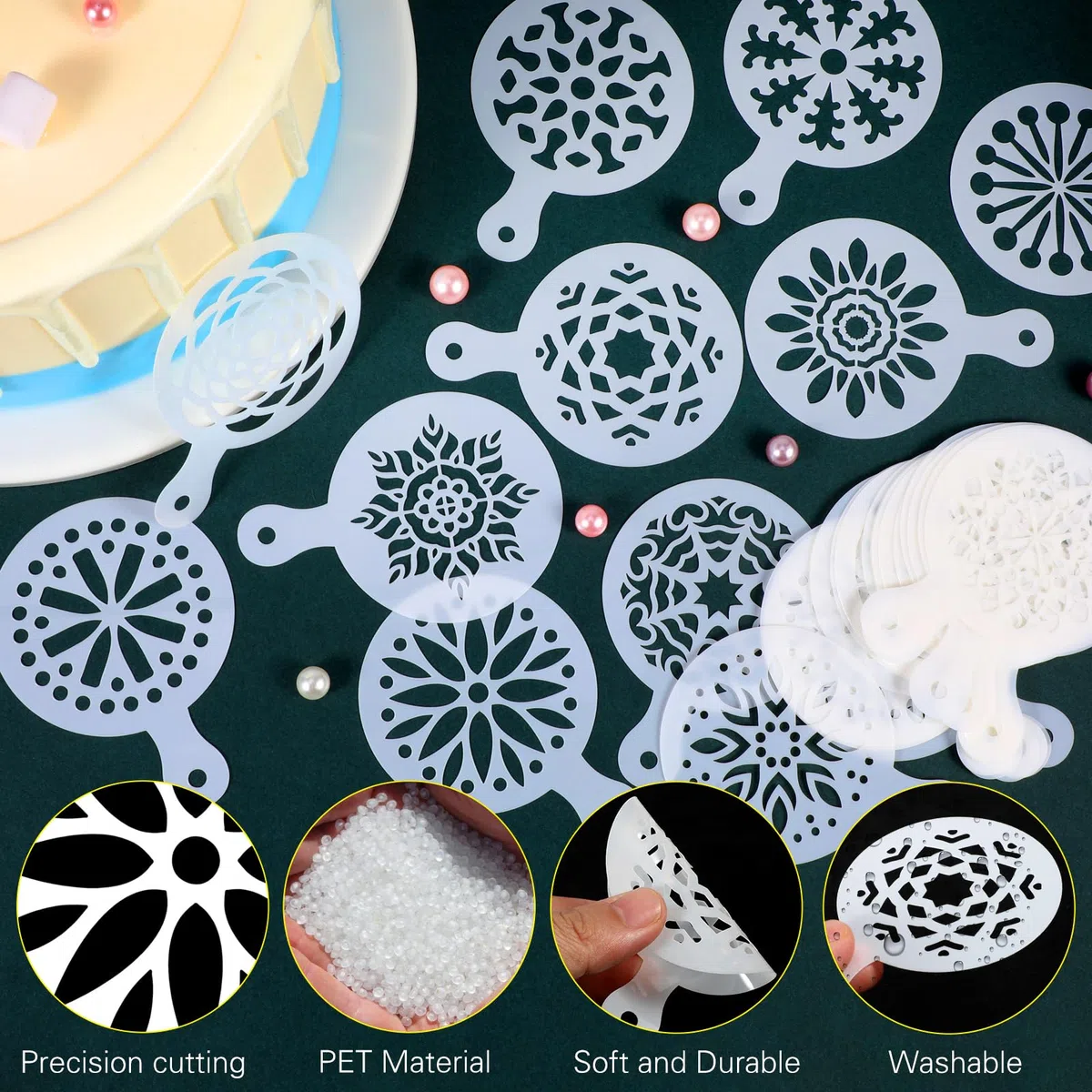 OOTSR 30 Modelli di Stencil per Caffè, Riutilizzabili Lavabili Torta Caramelle Modelli di Disegno, Dessert Decorazione Pittura Stampi in Plastica per Artigianato