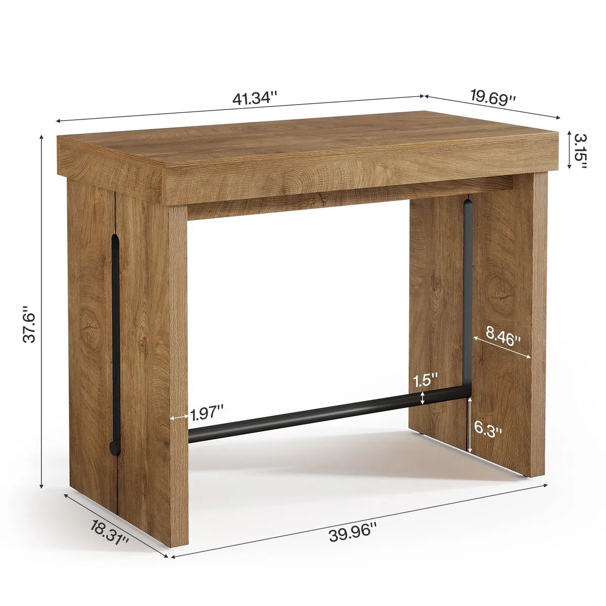 Tribesigns Tavoli da bar rettangolari in legno con poggiapiedi, 105x50x95 cm, tavolo da colazione alto, piccolo bancone da bar, bistrot, cucina per casa, sala da pranzo e soggiorno