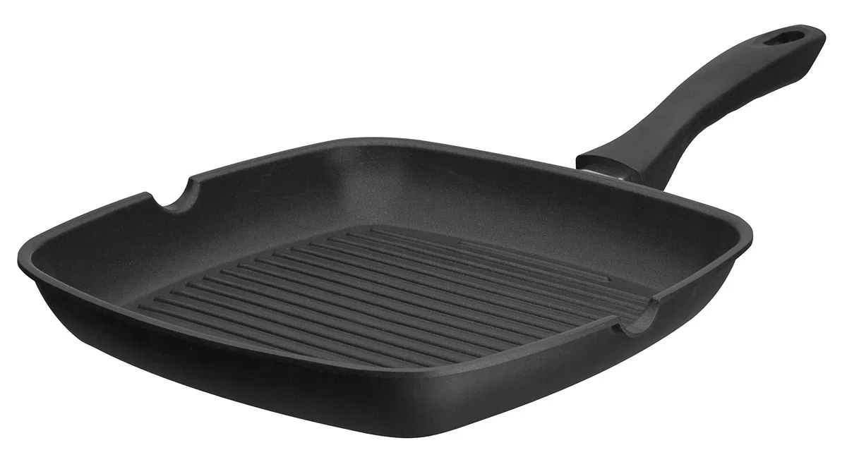 GSW Grillmeister 413251 - Bistecchiera con 2 beccucci, con fondo per barbecue, in alluminio, 28 x 28 cm, colore: Nero