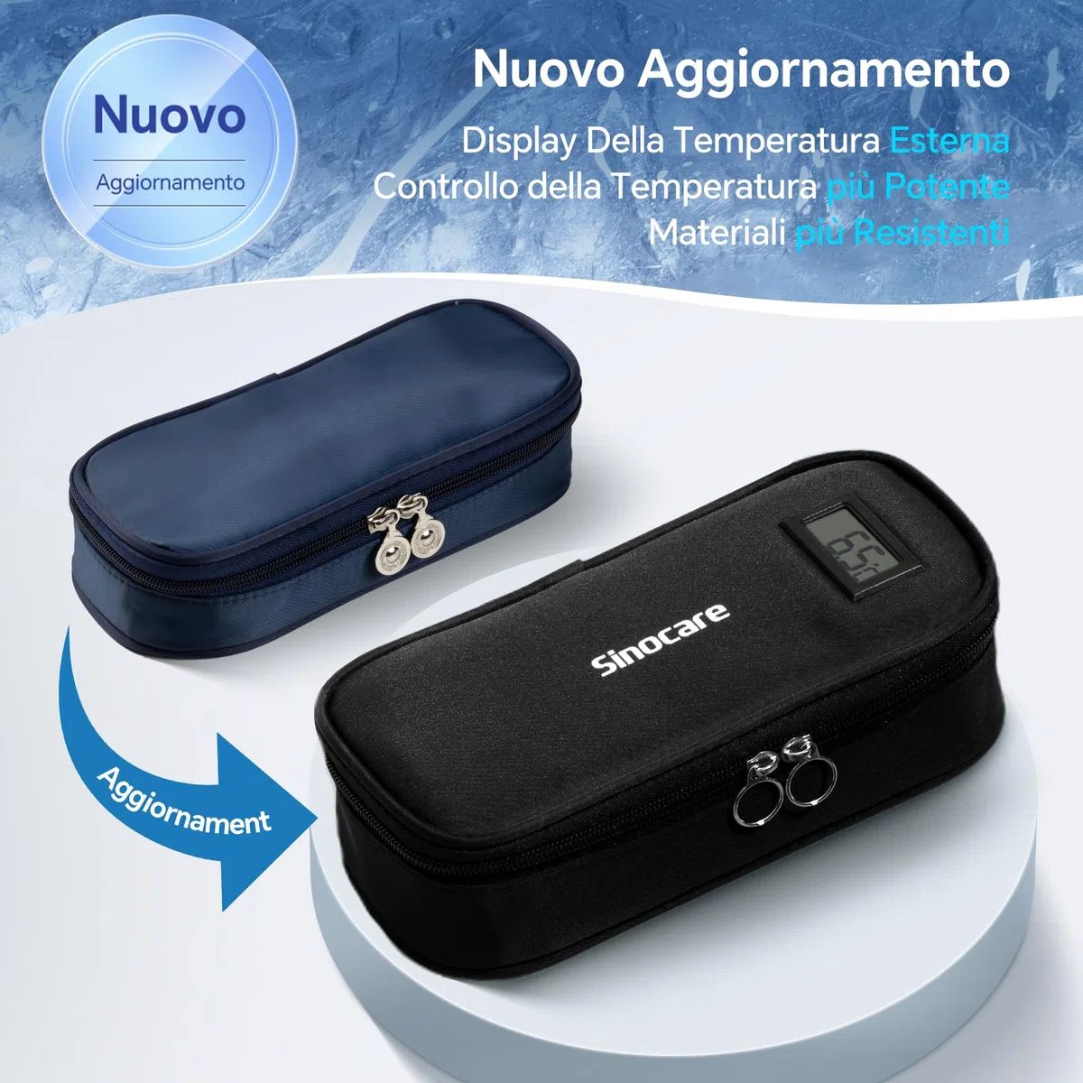 Sinocare Borsa Termica per Mantenere l'insulina e Medicinali, 3 Impacchi di Ghiaccio, Termometro Incorporato