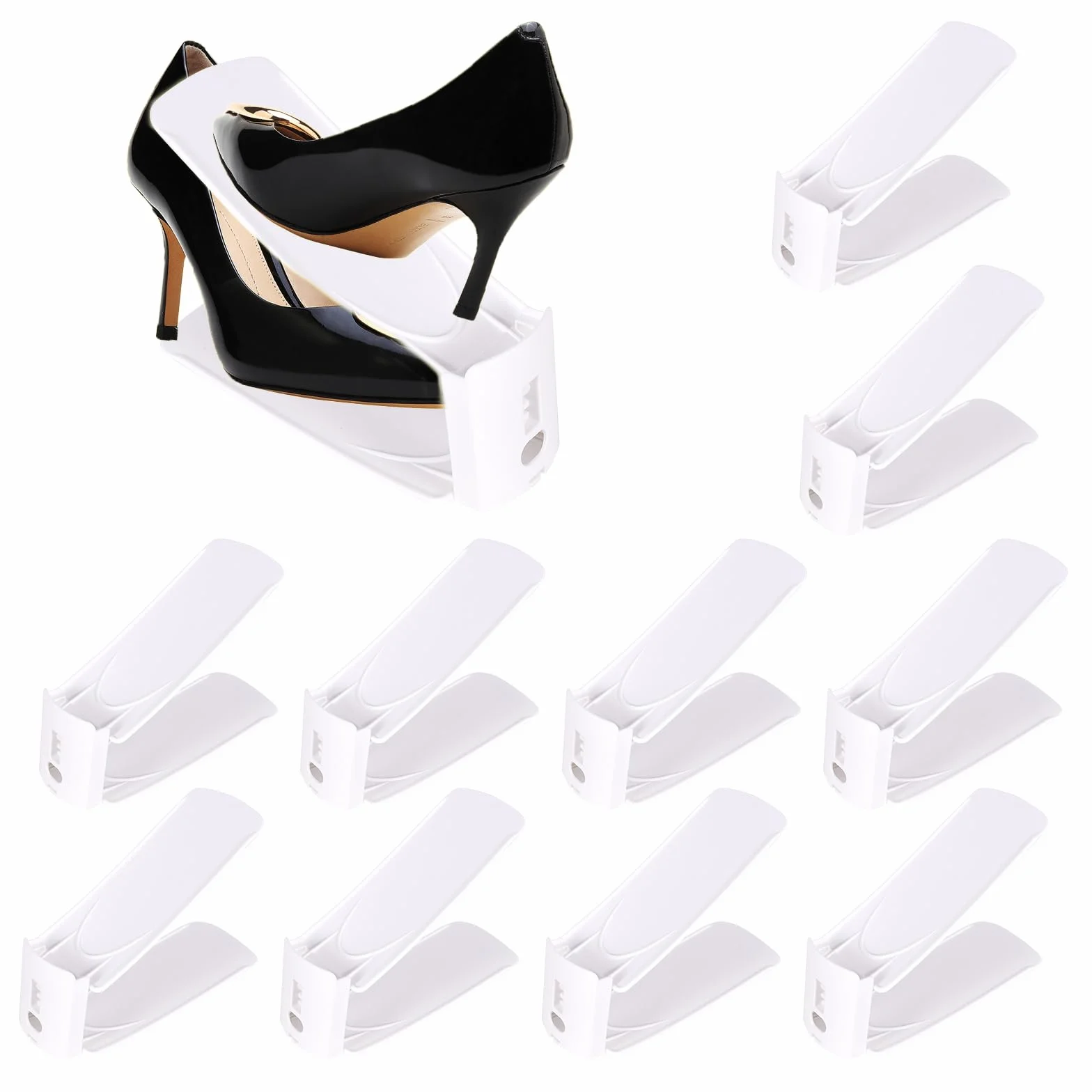 Organizzatore per Scarpe - Set di 10 Scaffali Regolabili a 3 Livelli, Antiscivolo in Plastica PP, Bianco - Ideale per Armadi, Scarpiera e Portascarpe