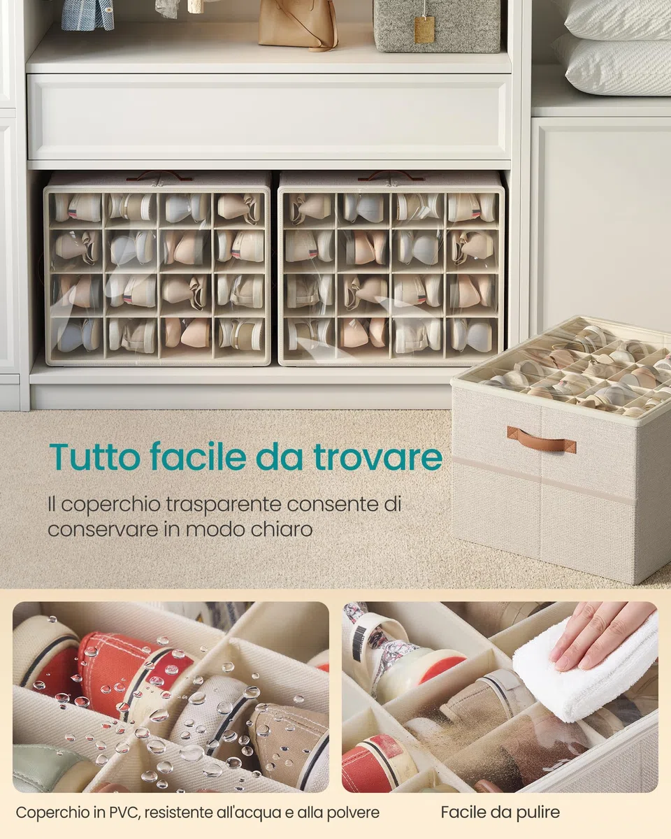 SONGMICS Organizer Scarpe, per 16 Paia, Scatola Contenitore Scarpe, Maniglie, con Coperchio Trasparente, Regolabile, per Armadio, Beige Cappuccino LSP555K01