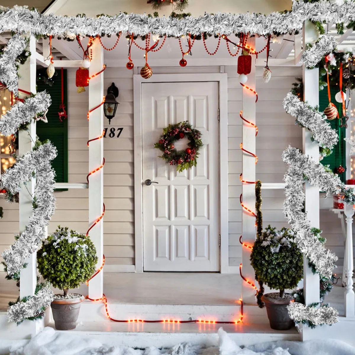 SULOLI Ghirlanda Natalizia Argente,10 Metri Ghirlanda Tinsel Artificiale per Decorazioni Albero di Natale(Argento)