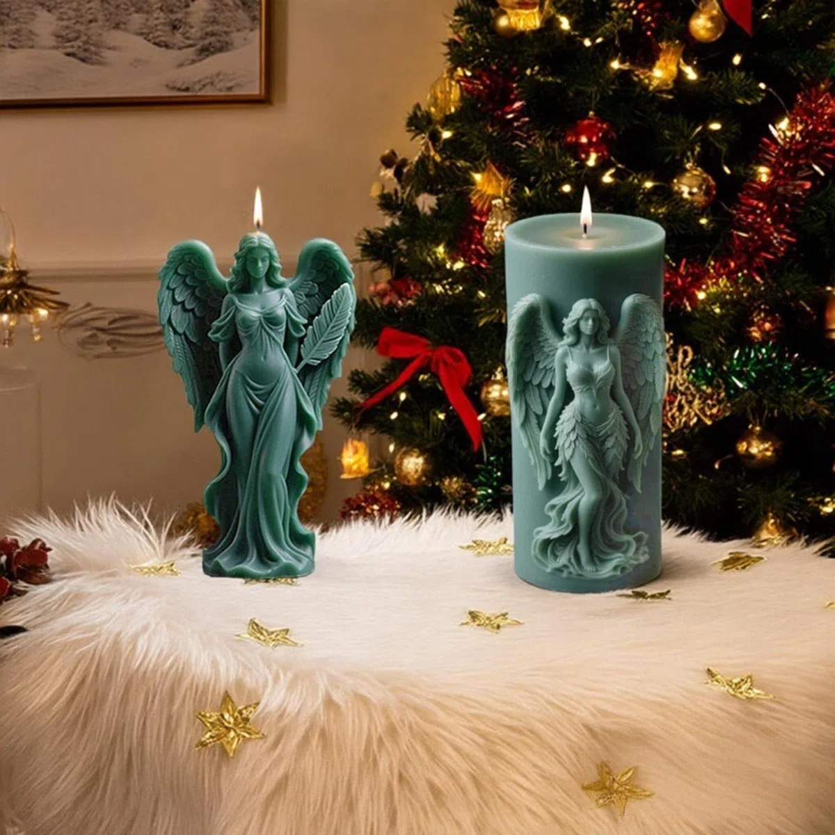 Stampi per candele, per versare, angeli con ali, stampi in silicone, stampi in silicone 3D fai da te (angelo cilindro)