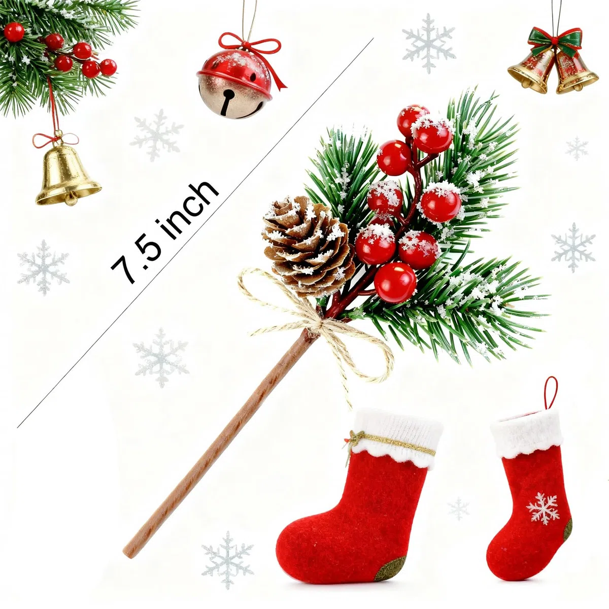 FUTERLY 10 Bacche Rosse Natalizie and Rami Decorativi Natalizi,Pigne Decorative Natalizie,Agrifoglio Natalizi,Albero di Natale Decorazione