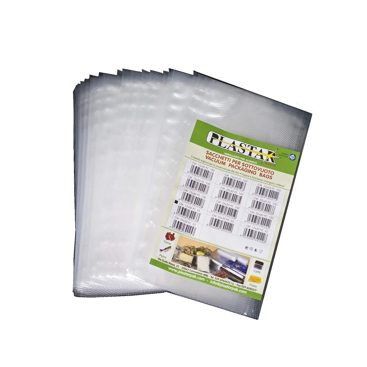 Plastar Pak - 100 Buste 25x35 per Sottovuoto Goffrate 105 Micron Sacchetti per alimenti