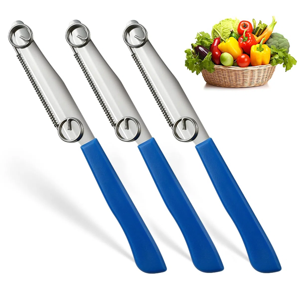 3 Pezzi Spelucchino, Coltello per Affettare Rapido, Coltelli da Cucina Professionali, Coltello per Frutta Multifunzionale 3 In 1 Coltello da Frutta e Verdura In Acciaio Inossidabile