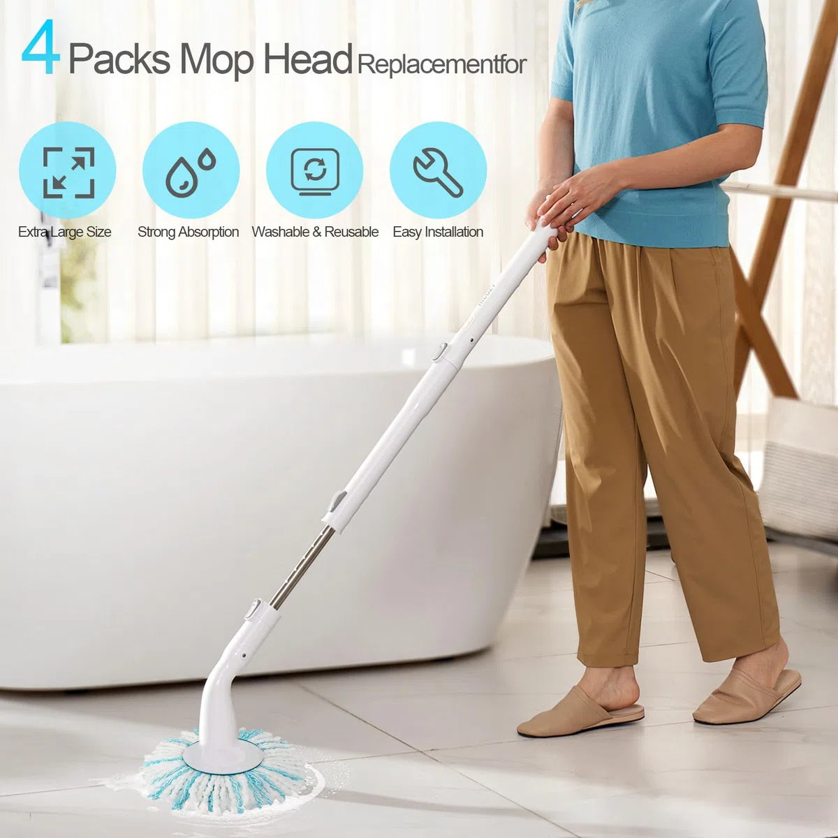 Sprifityy 4 pezzi per testine di ricambio Leifheit Clean Twist Disc Mop Micro Kit, testina di ricambio riutilizzabile per mocio,facile da sostituire,altamente assorbente,per tutti i tipi di pavimento