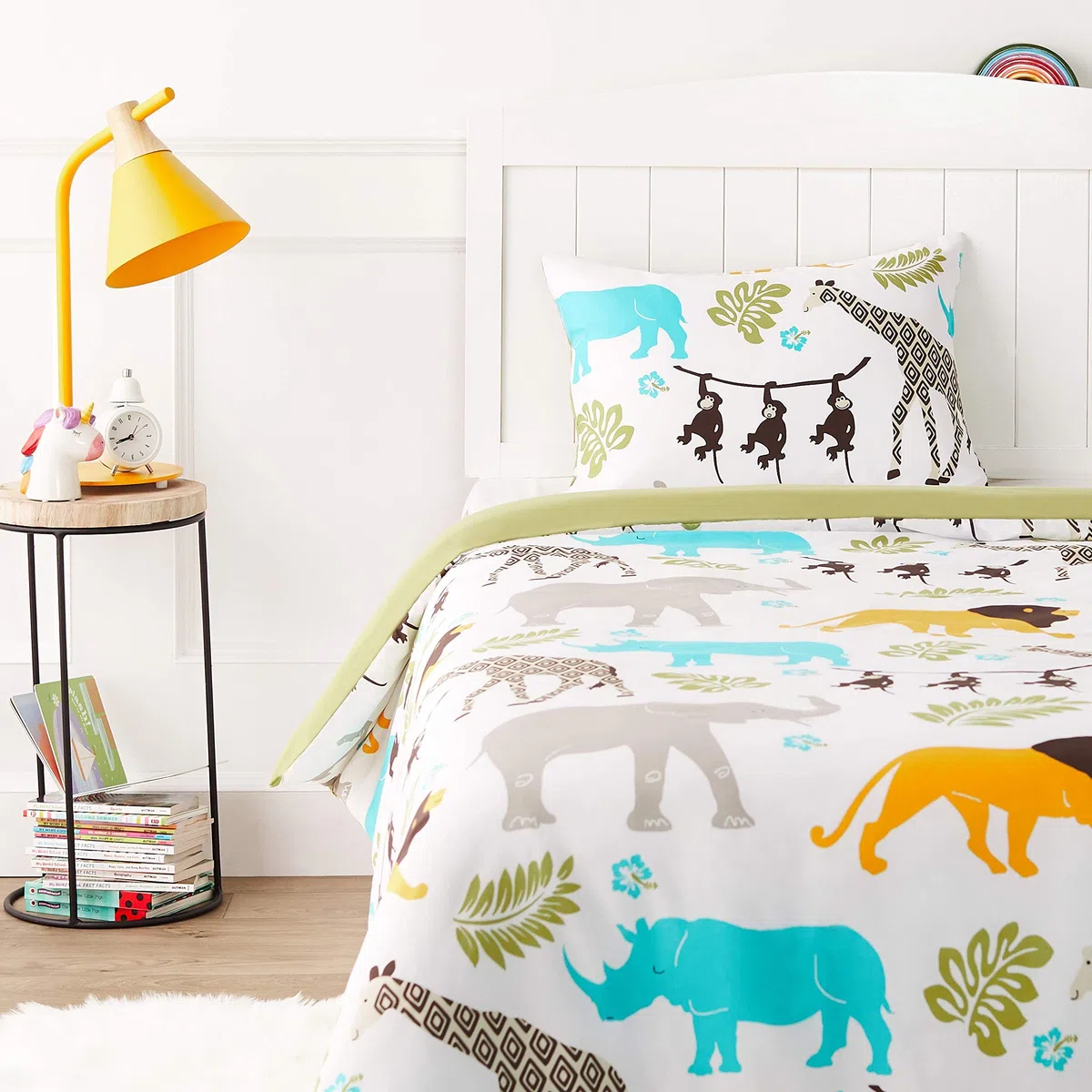 Amazon Basics Set copripiumino singolo per bambini, in microfibra, 2 pezzi, con copripiumino 100 x 135 cm e 1 federa da 40 x 60 cm, con stampa animalier
