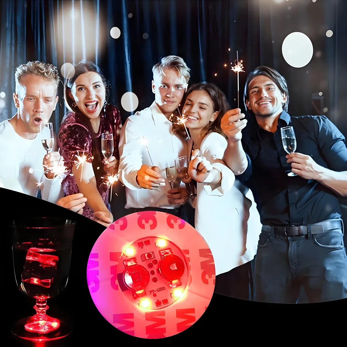 Begonia 12 sottobicchieri a LED, 8 modalità di luce, sottobicchieri a LED colorati, sottobicchieri luminosi adesivi, luci d'atmosfera, 6 cm, per feste, bar, matrimoni, Natale