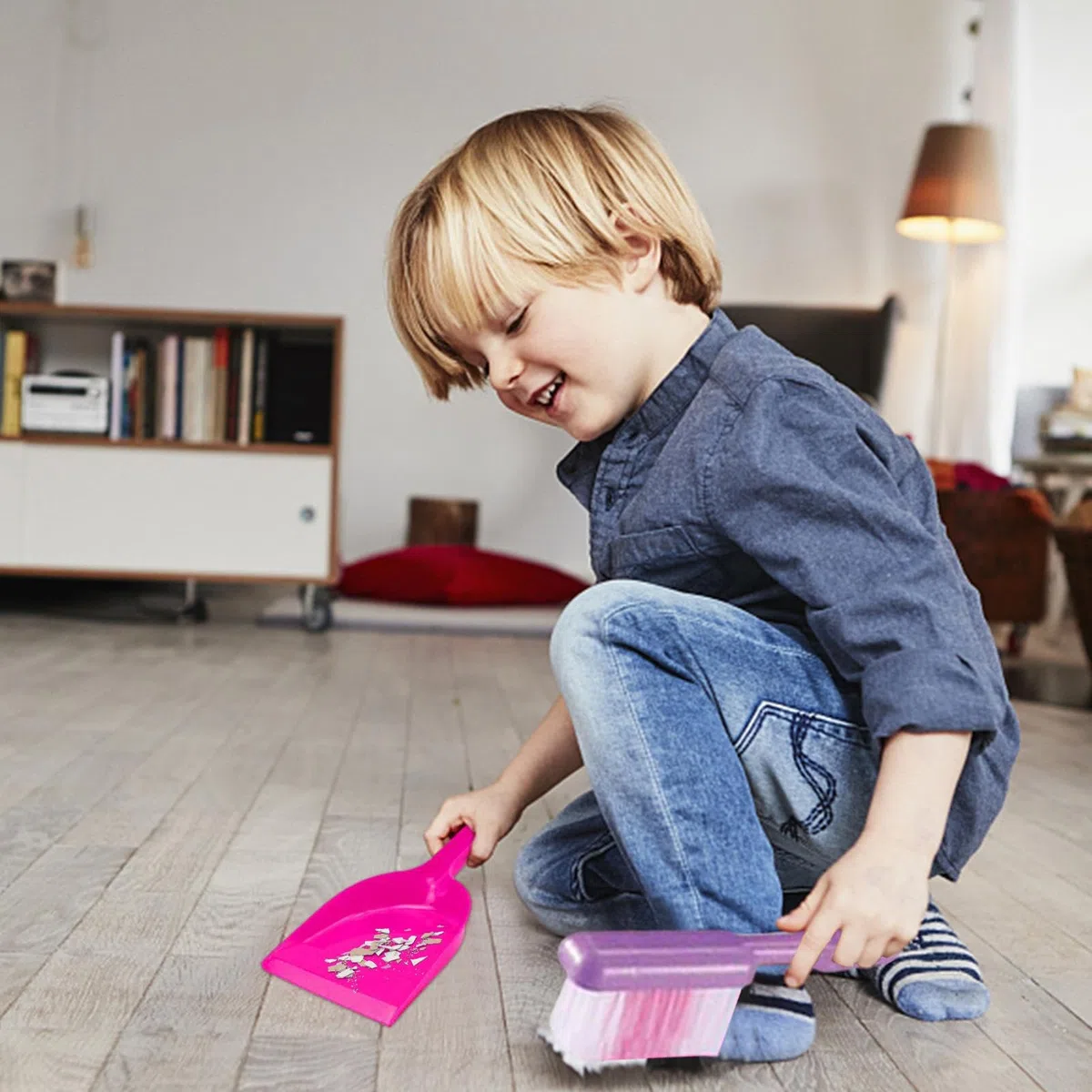 Giocattoli con scopa - Set da gioco per la casa per bambini | Giocattolo per bambini, set da gioco per la casa con scopa, , spazzola, lattina di polvere, secchiello, segnale di avvertimento Kit