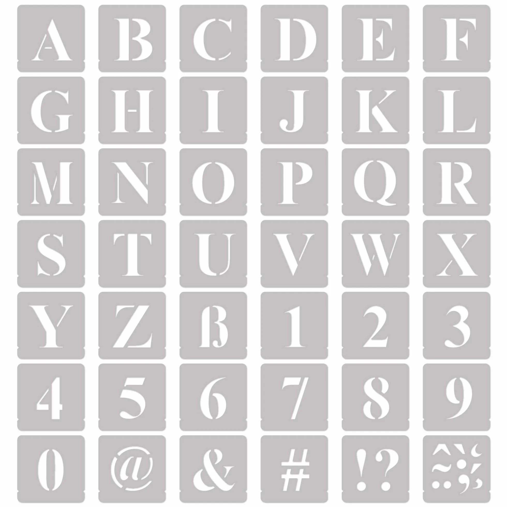 NAKLEO Stencil Alfabeto per Pittura 42 Pezzi Set, 5cm Lettere e Numeri Times Roman Carattere Maiuscola, Stampini Plastica e Riutilizzabile, Fai da te Modello Artigianato, Pareti Muro Legno Tessuto