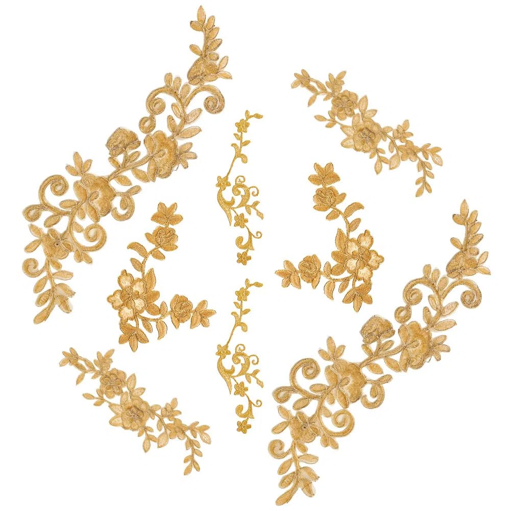 NBEADS 8 Pz 4 Stili Toppe con Fiori In Pizzo Ricamato, Toppe Cucite Applicazioni di Pizzo Floreale Dorato per La Decorazione di Abiti Da Sposa Riparazione di Abbigliamento Zaini Jeans Caps