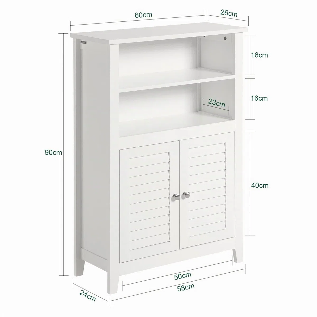 SoBuy Armadio da Bagno – Mobile da Bagno Salvaspazio con Ripiani e Porte, Credenza in Legno Stretto per Corridoio e Soggiorno, Bianco, 60 x 90 x 26 cm, BZR13-W