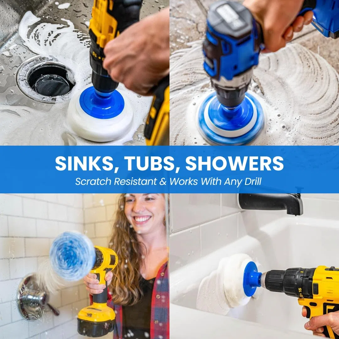 RotoScrub Kit di accessori da bagno di pulizia Drill 4"x4"x8.5" Blu bianco