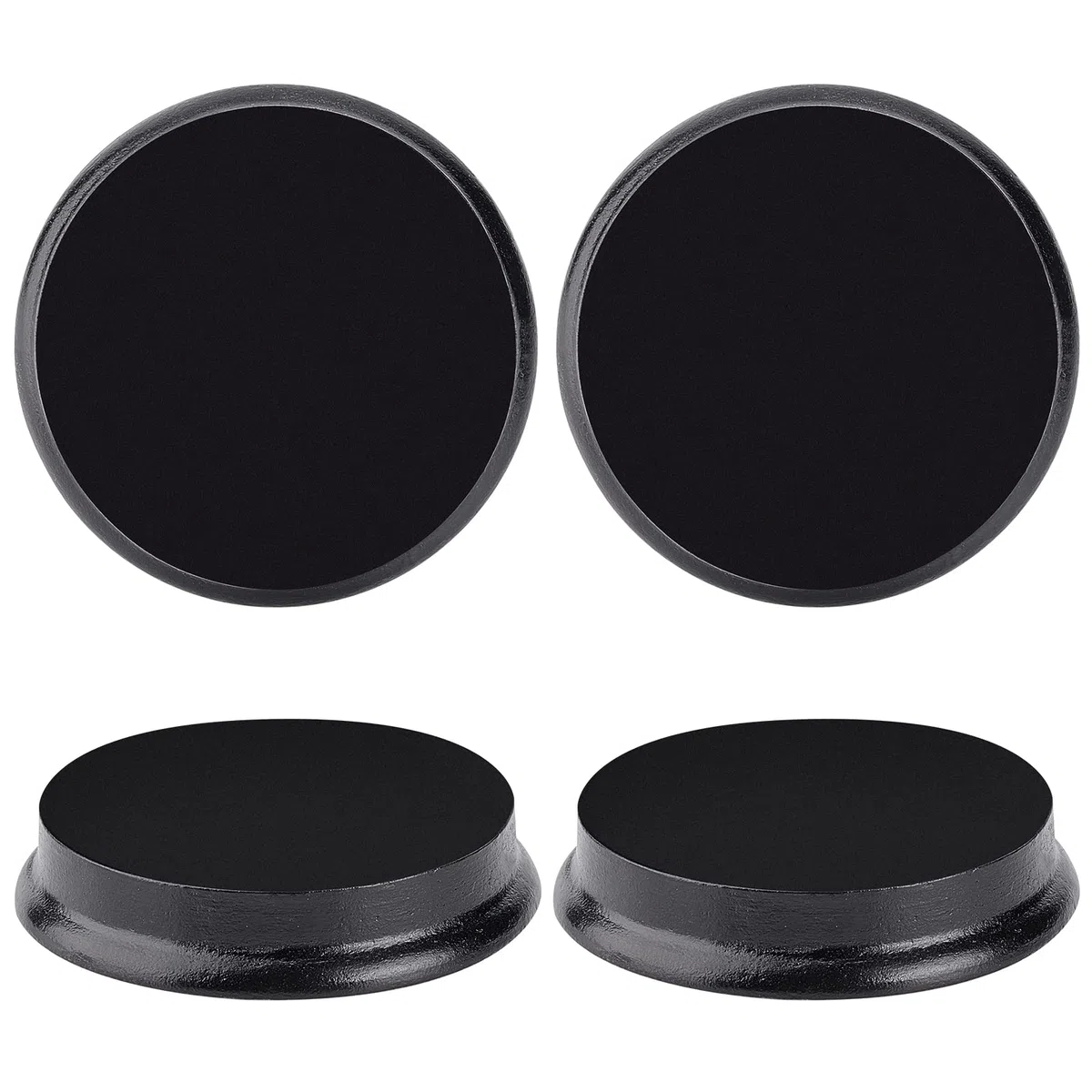 FINGERINSPIRE Set di 4 basi rotonde in legno (6,4 x 1,2 cm), superficie laccata nera, base piatta in legno per bambole, argille o ceramiche, supporto per fotografia
