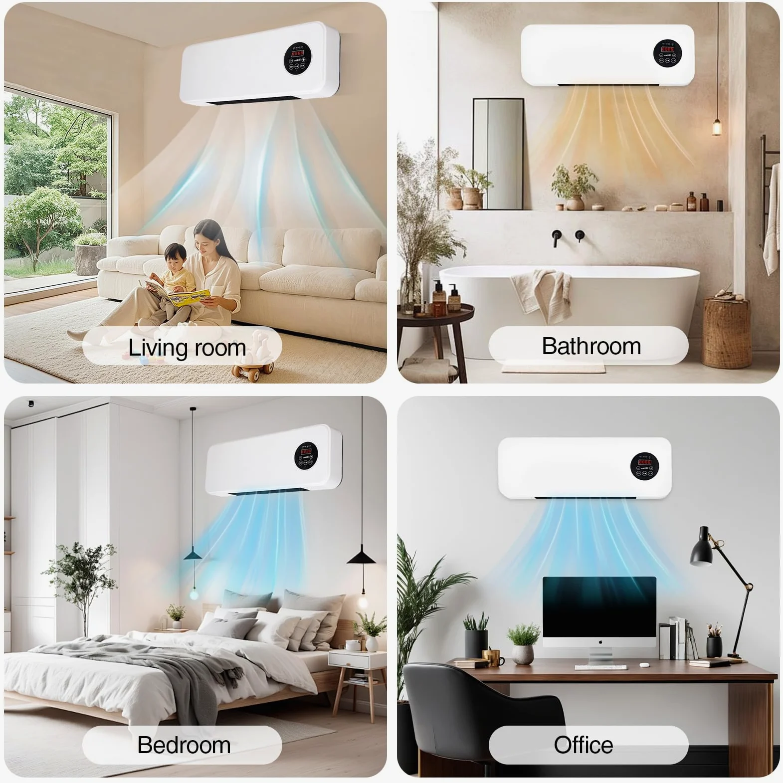 Aria condizionata,Clim Portatile,Clim Con Telecomando,Condizionatore a Parete Reversibile Split,Condizionatore Senza Unità Esterne,Ventilatore Di Raffreddamento Per Cucina,Camera Da Letto (Bianco-2)