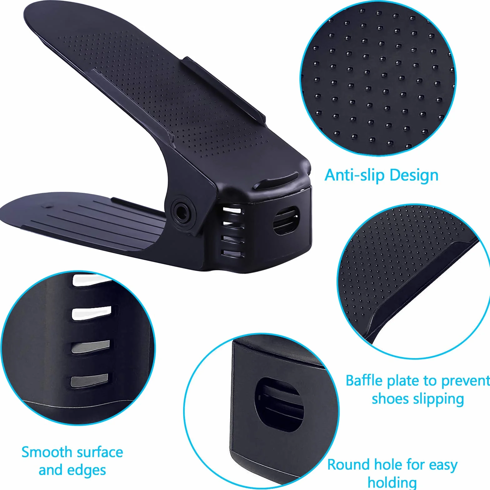 Set di 10 supporti per scarpe regolabili, impilare le scarpe, organizer per scarpe, risparmio di spazio per scarpe, supporto per rack (nero)