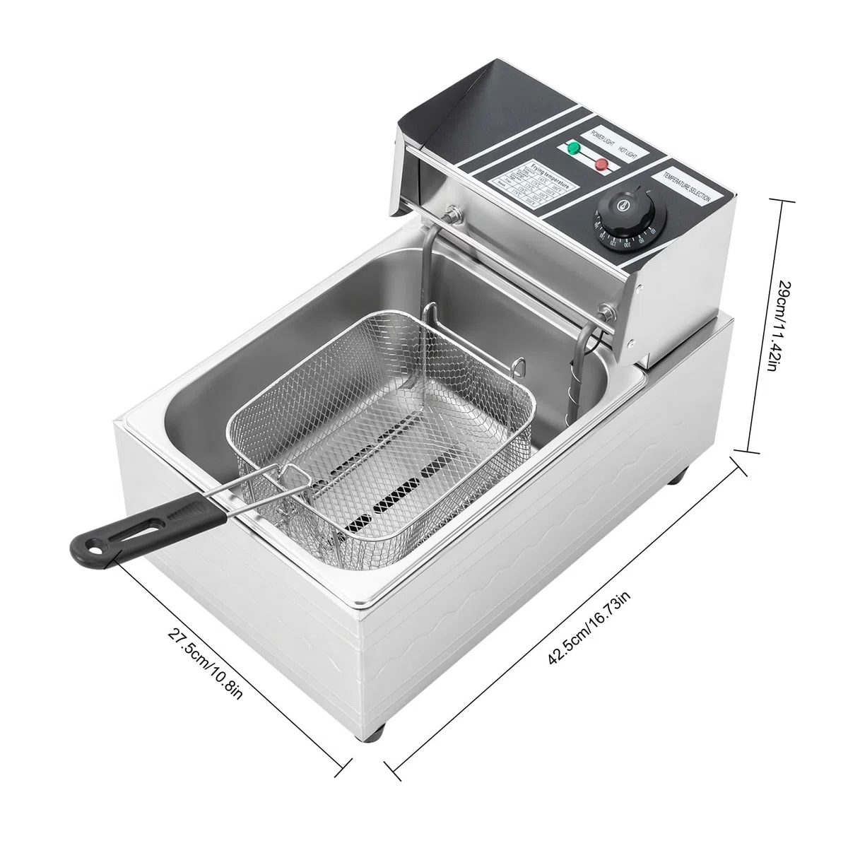 Friggitrice elettrica da 6 l, 2500 W, in acciaio inox, friggitrice elettrica, temperatura regolabile, con scolapiatti dell'olio e coperchio in acciaio inox, con termostato automatico