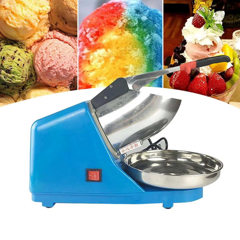 Macchina elettrica per ghiaccio Crusher Ice Shaver per uso domestico e commerciale Macchina per il ghiaccio a cono della neve in acciaio inox 380 W,per bevande fredde,blu