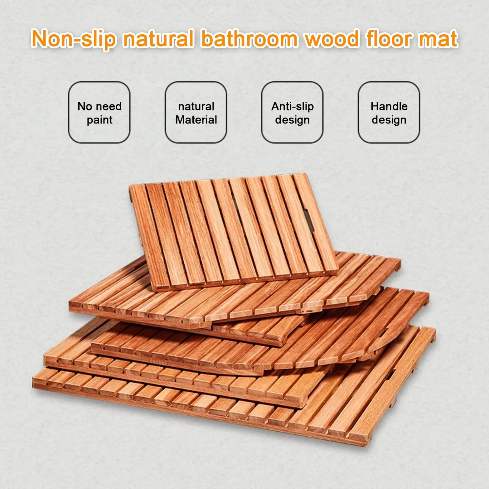 Tappetino da bagno in legno, impermeabile, antiscivolo, design in bambù, per spa e sauna, tappetino rettangolare per bagno e doccia