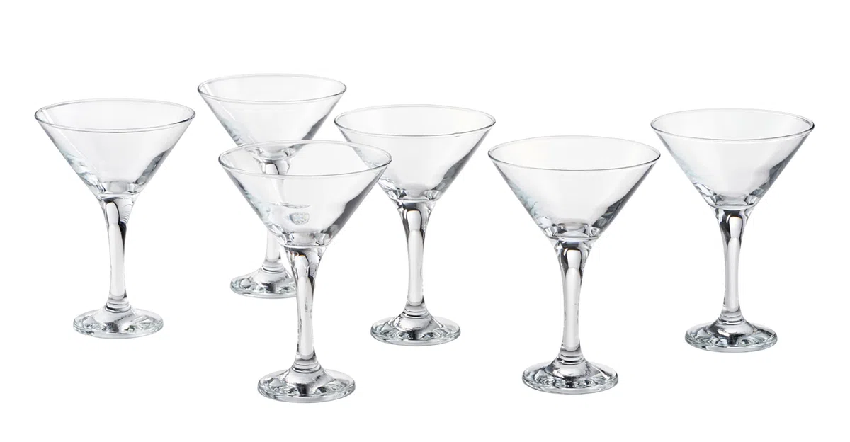 NEW YORK di Q.b. by MOPITA, Set 6 Coppe Martini in Vetro Trasparente, Bicchieri Vino con Capacità 175 ml, Linea Squadrata dal Design Contemporaneo e Elegante, Lavabile in Lavastoviglie, 6 Pezzi