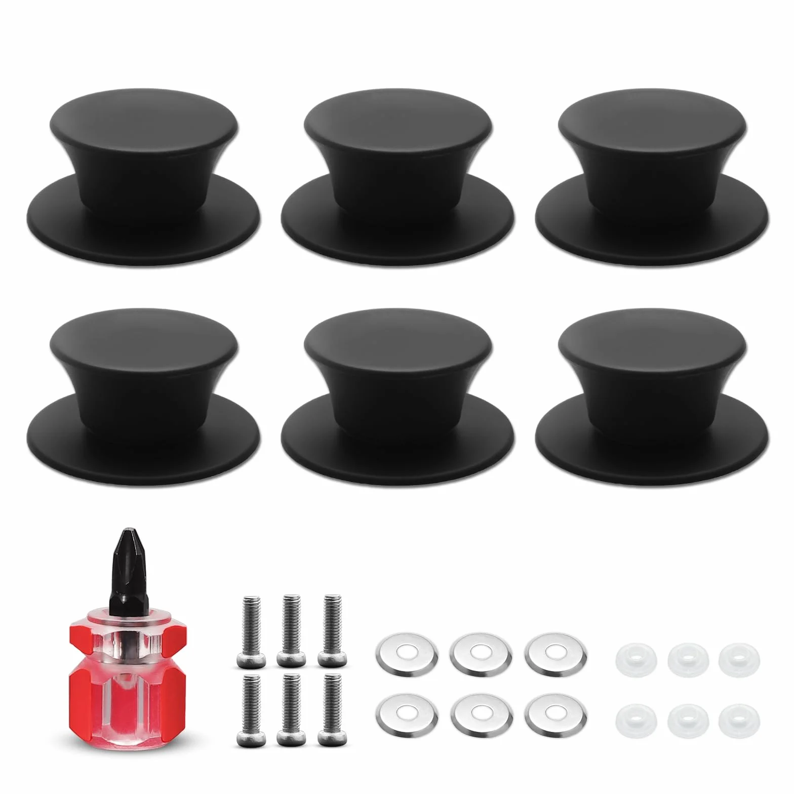 6 Manopole per Coperchio Della Pentola - Coperchio in Silicone Universali Senza BPA e Resistenti al Calore - Pomello di Ricambio per Vetro con Foro (Nero)