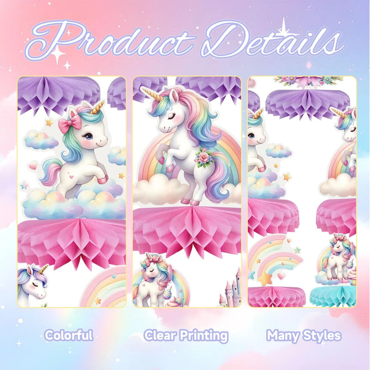 9 Pezzi Decorazioni Di Compleanno Con Unicorno, Tovaglie, Addobbi Tavola A Tema Unicorno, Arcobaleno Pastello, Favo Di Miele, Centrotavola Per Festa