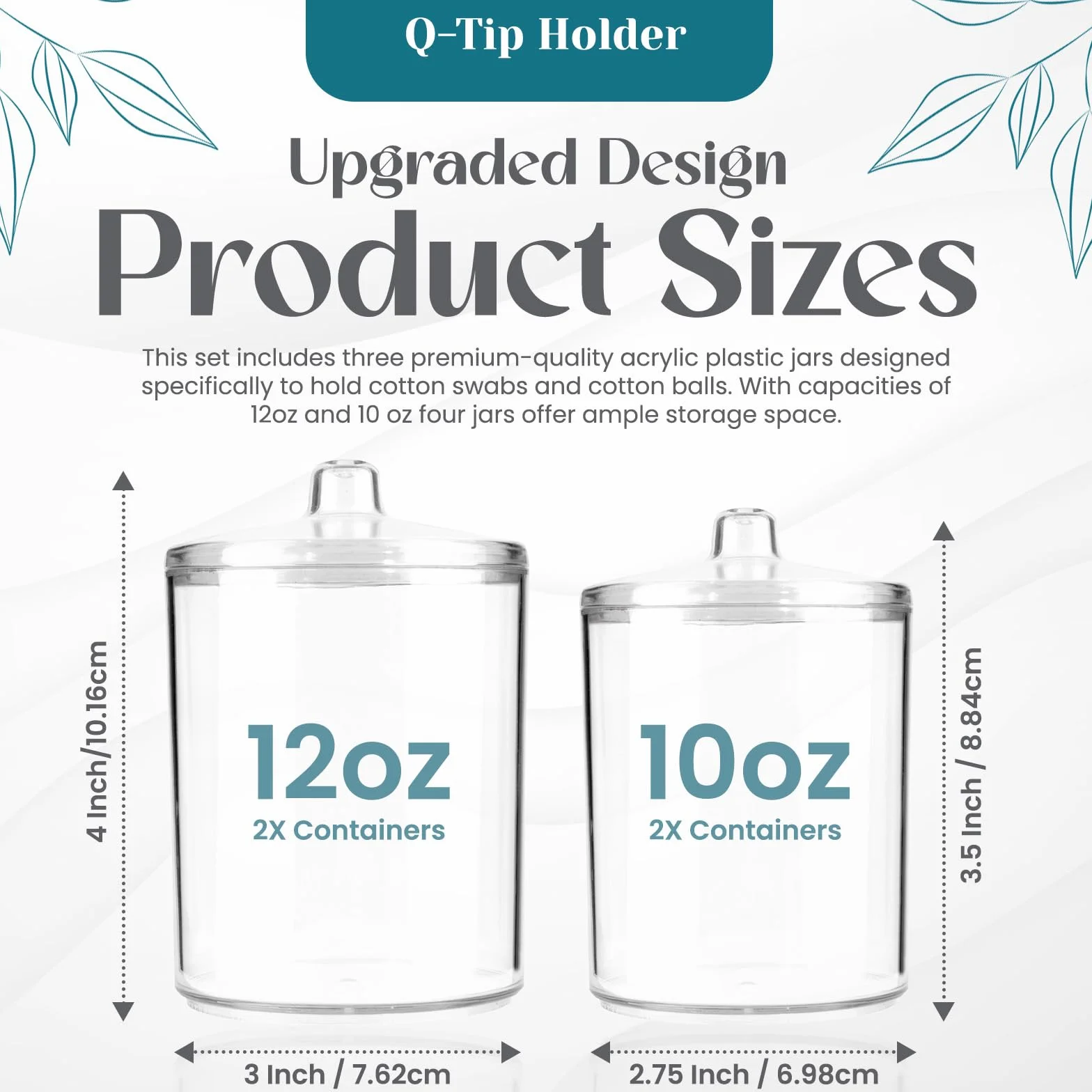 Qtip Holder Vanity Makeup Organizer Storage, barattoli in plastica trasparente con coperchi, dispenser per tamponi, 2 x 10 oz e 2 x 7 oz, confezione da 4
