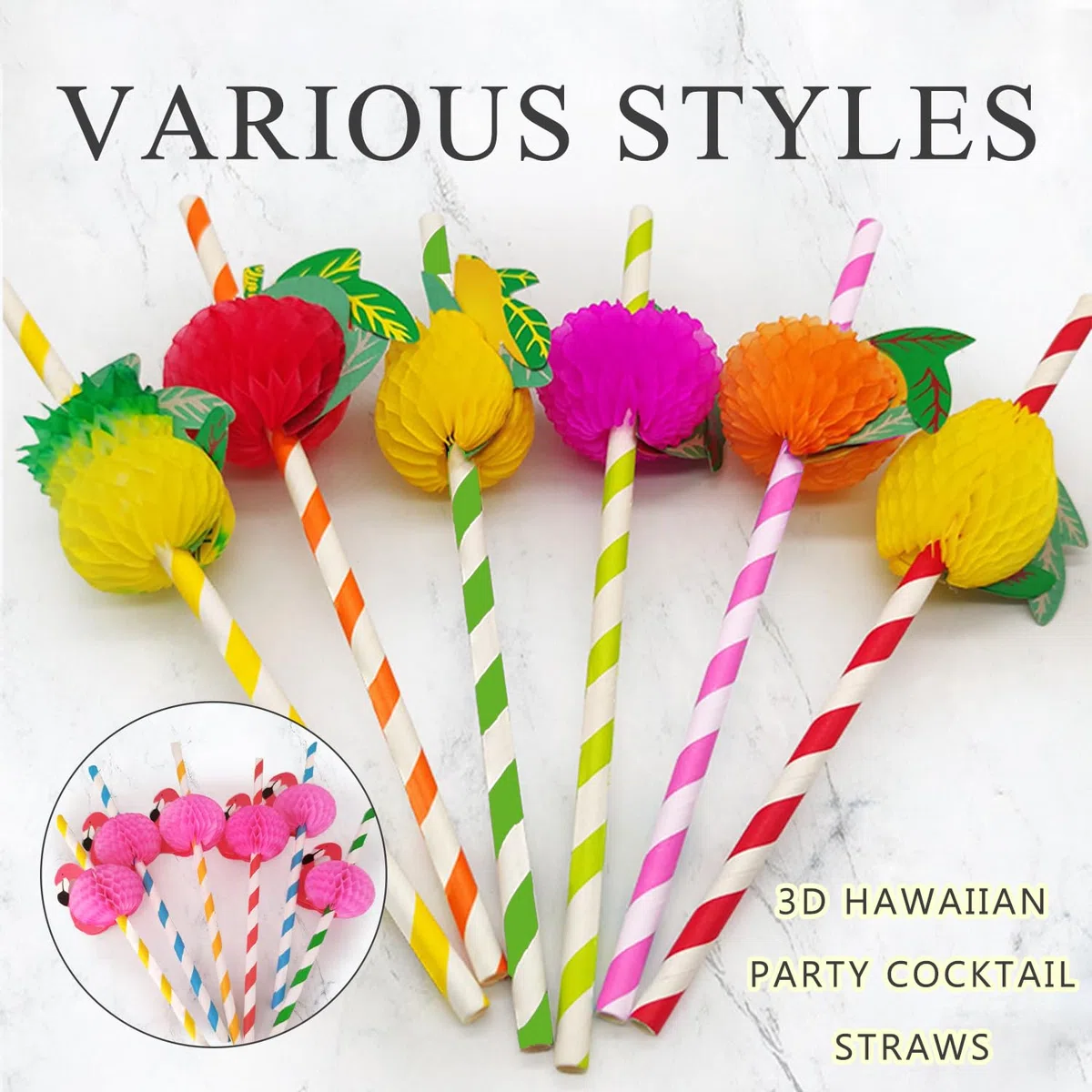 60 cannucce divertenti hawaiane per cocktail party – frutta 3D, fenicottero, carta usa e getta per decorazioni tropicali, bevande fredde, succhi di frutta