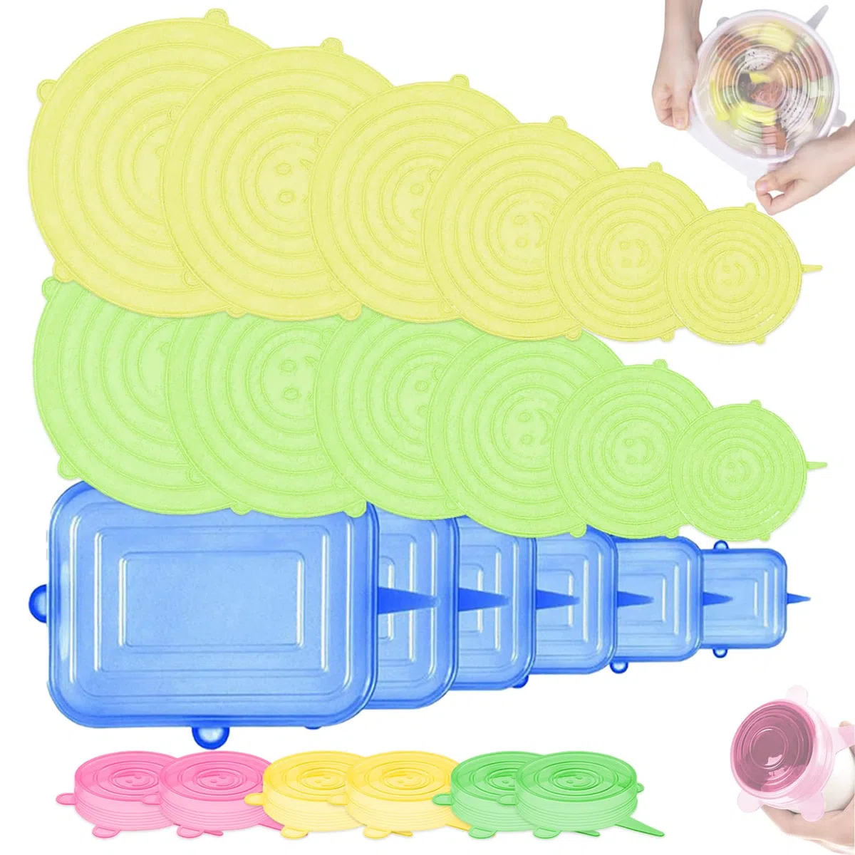 Coperchi in silicone estensibile 24 pezzi adattabile ecologico elastico riutilizzabile Senza BPA Lavabile in lavastoviglie coperchio silicone coperchi silicone estensibile per alimenti