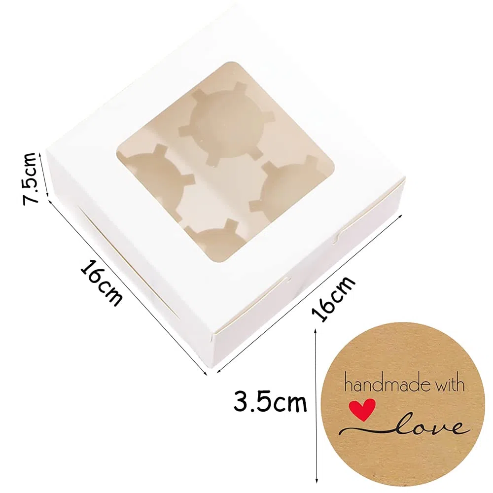 15 x 4 Cavity Scatole per Cupcake e Torte con Finestra e Inserti