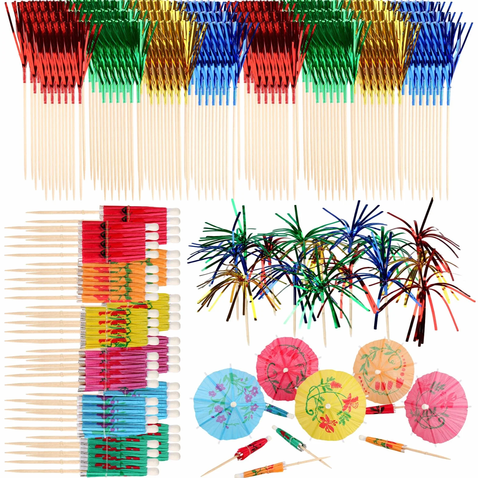 200 Pezzi Accessori Per Bevande Per Cocktail Party, Succhiare 150 Pezzi Fuochi D'Artificio Per Cocktail, 50 Pezzi Ombrellini Cocktail, Colorato Piedini Da Cocktail Per Bevande Frutta Partito