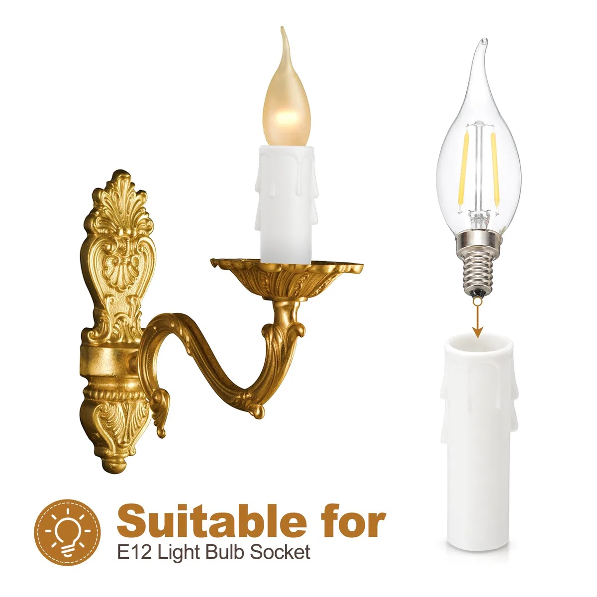 PATIKIL 12 manicotti alti per candelabri da 6,6 cm, in plastica, E12, per portalampada a goccia, per lampade a candela in cristallo, bianco