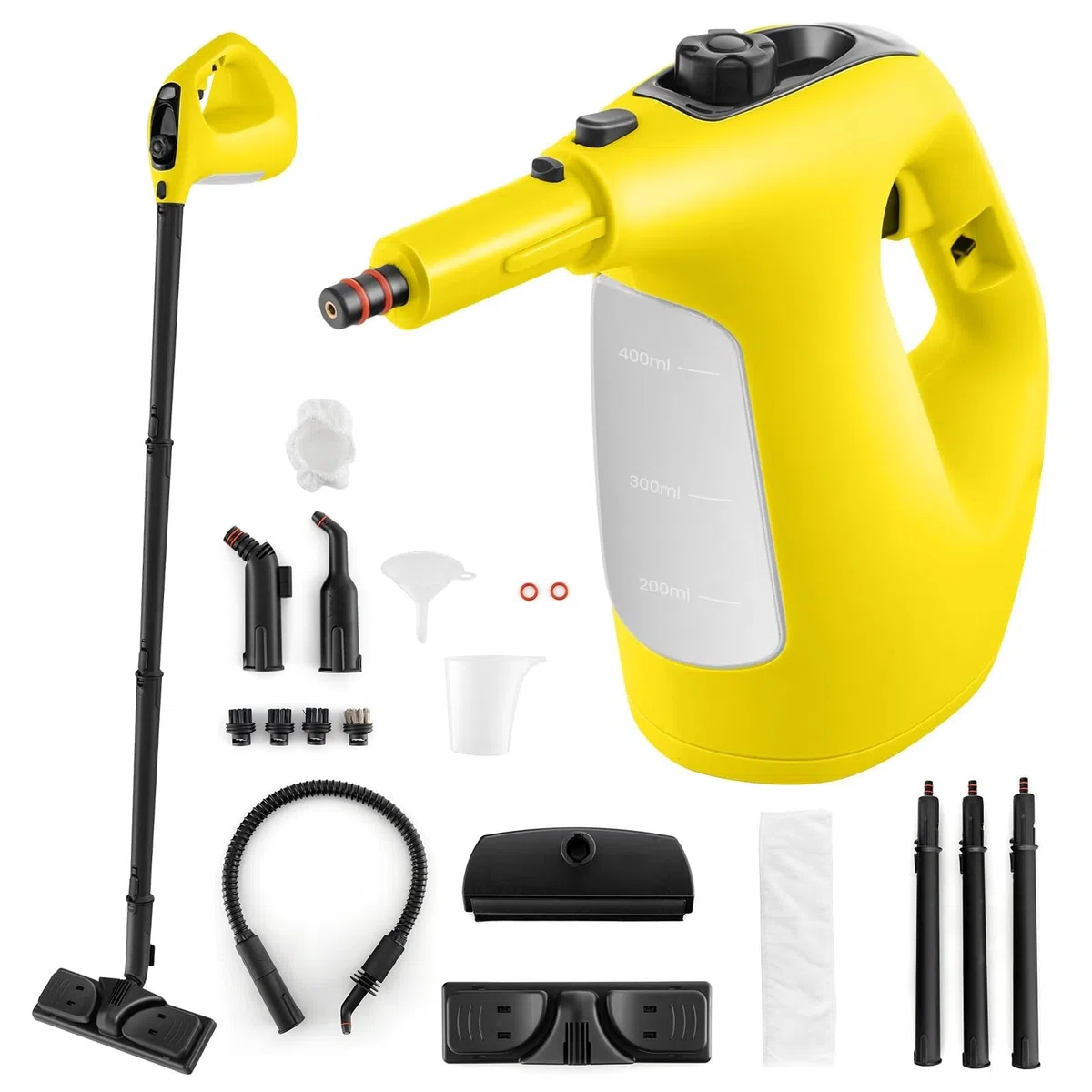 COSTWAY 1500W Pulitore a Vapore Portatile, Macchina a Vapore con Serbatoio d'Acqua da 400 ml Blocco per Bambini e Kit di Accessori da 14 Pezzi, 33x13x24,5 cm (Giallo)